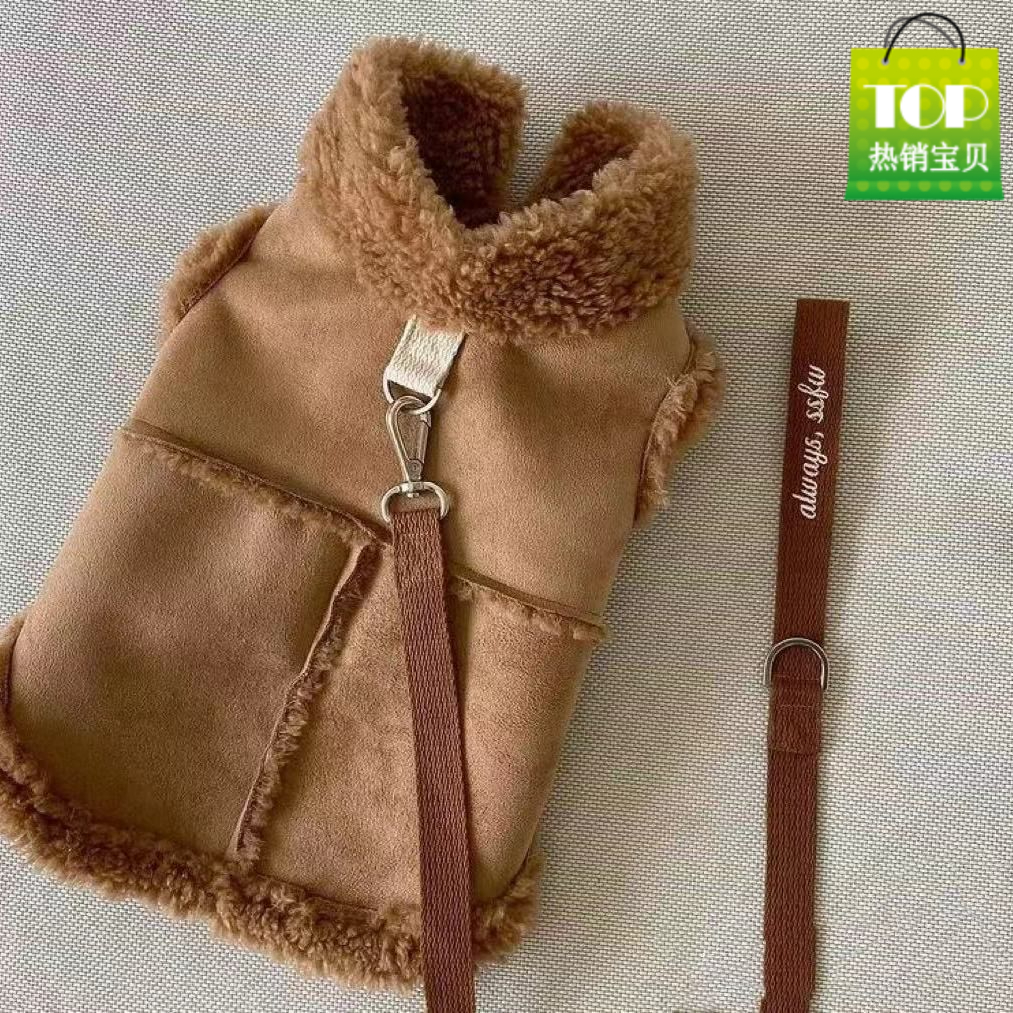 宠物泰迪小狗小型犬比熊博美猫咪衣服秋冬可牵引加绒狗狗衣服冬装