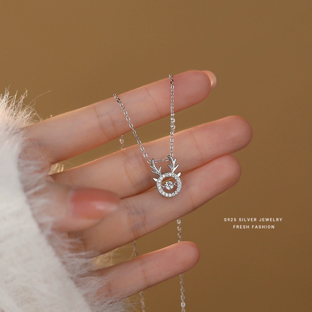 坠链均足银合成锆石 足银999.9灵动鹿角套链810