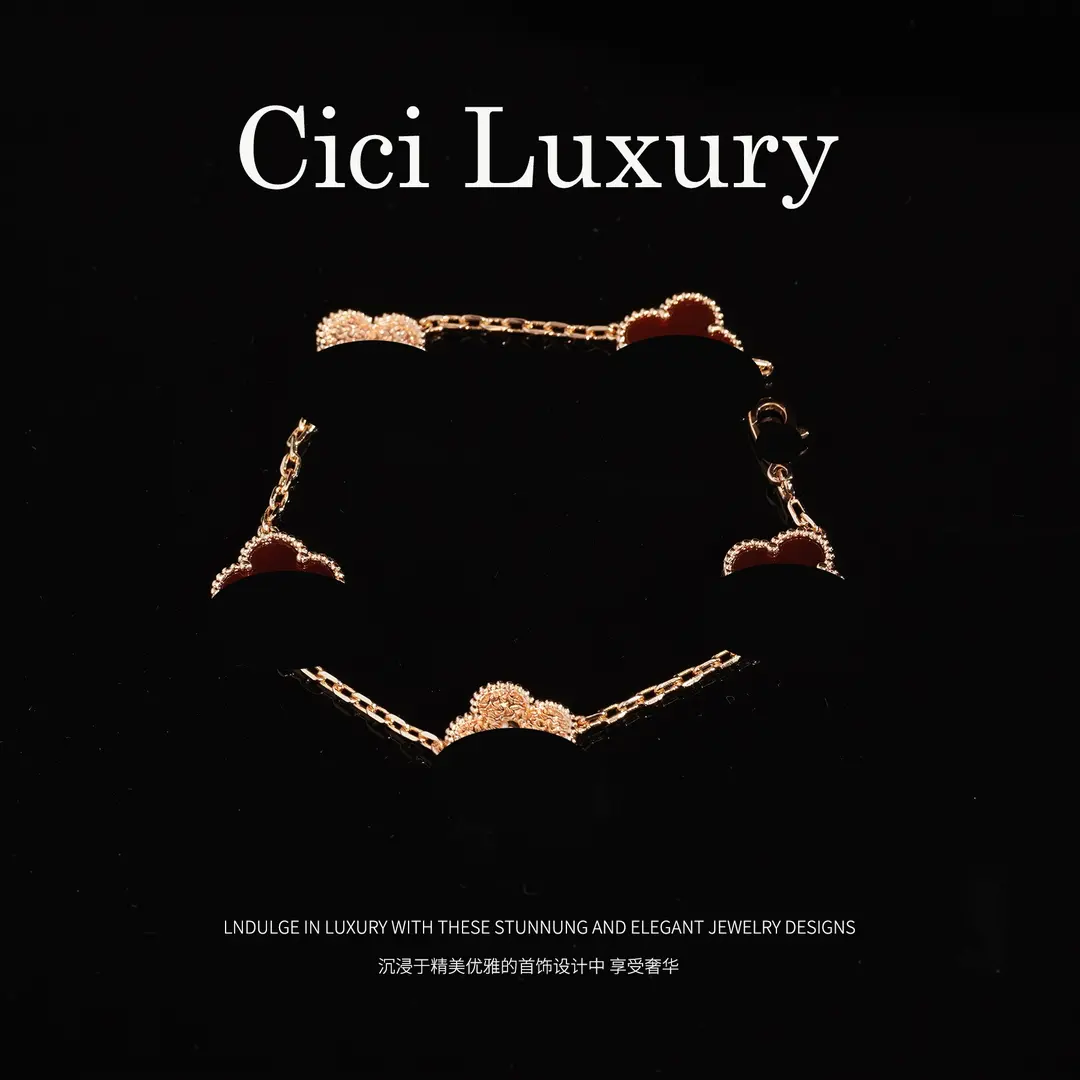 Cici轻奢手链SL-1041红色+玫瑰色幸运草经典时尚