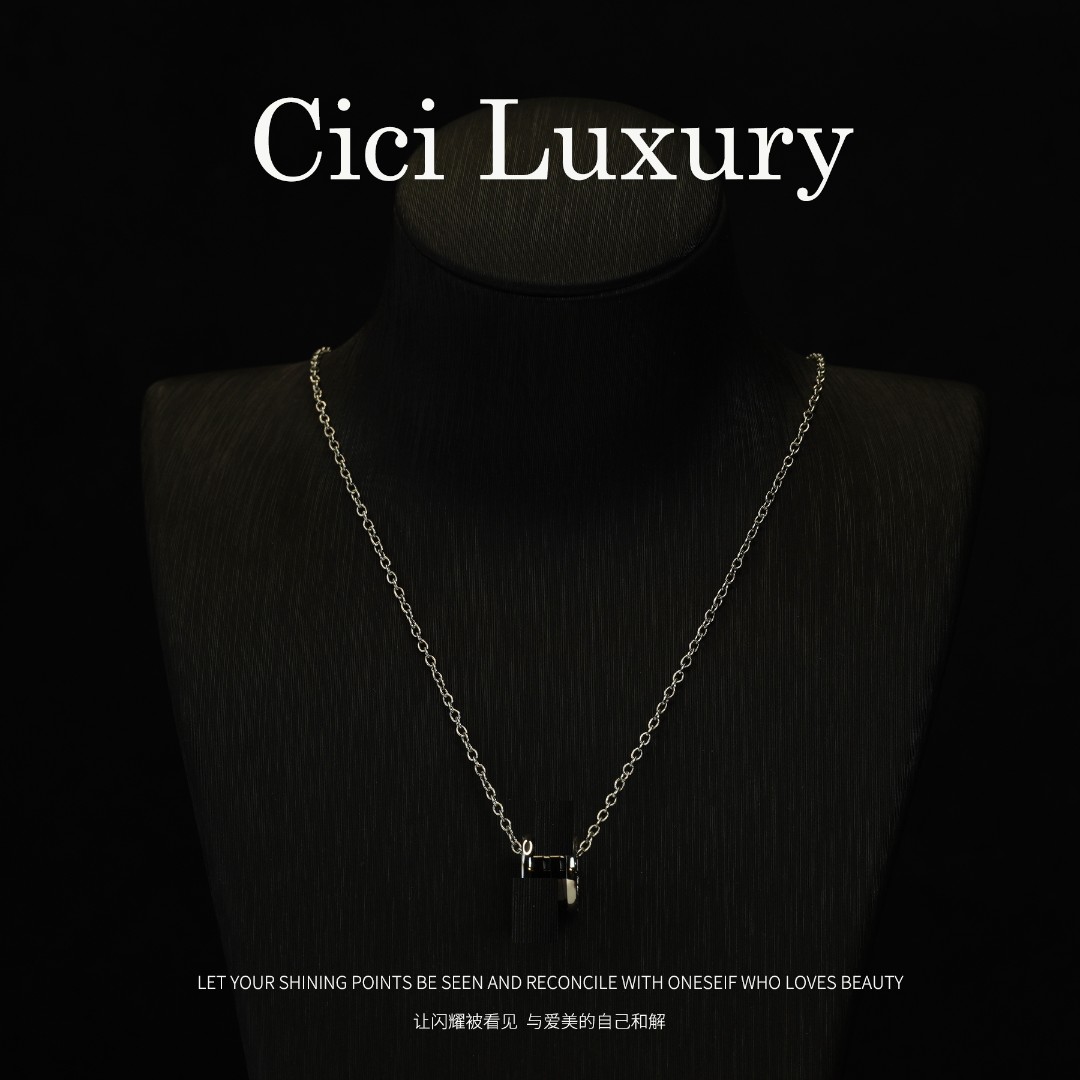 Cici  轻奢项链XL-2037弹簧黑色小蛮腰拼接简约