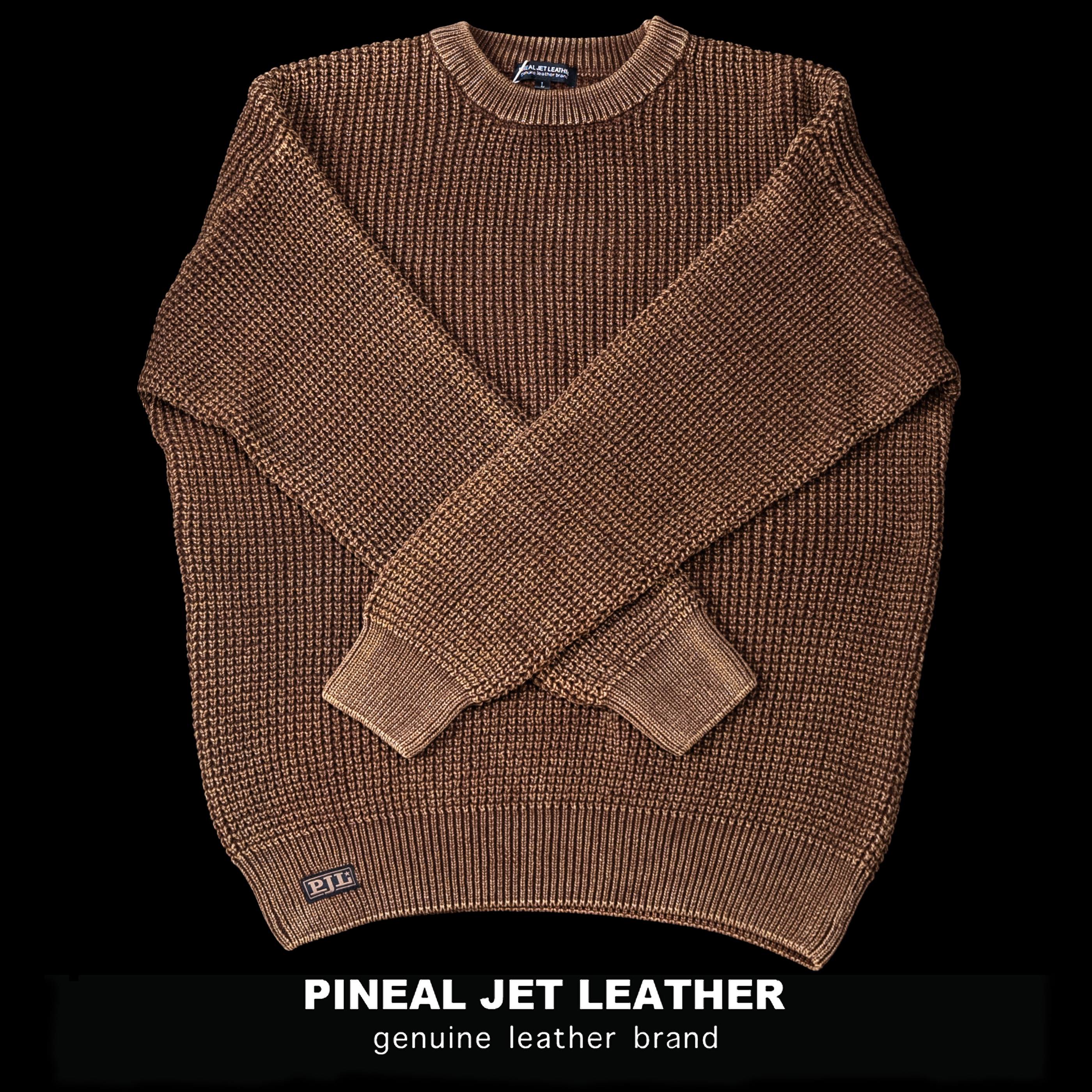 PJL美式复古重磅针织慵懒风基础简约男士秋冬款咖色毛衣