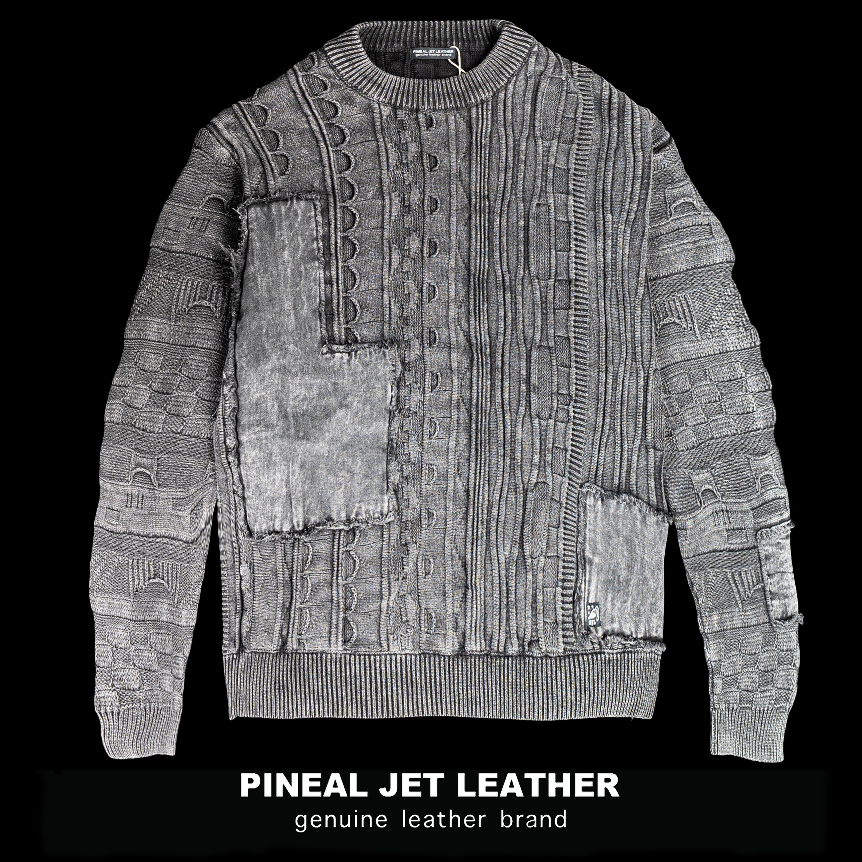 PJL针织加厚复古针织衫男女同款宽松高级拼接牛仔复古毛衣