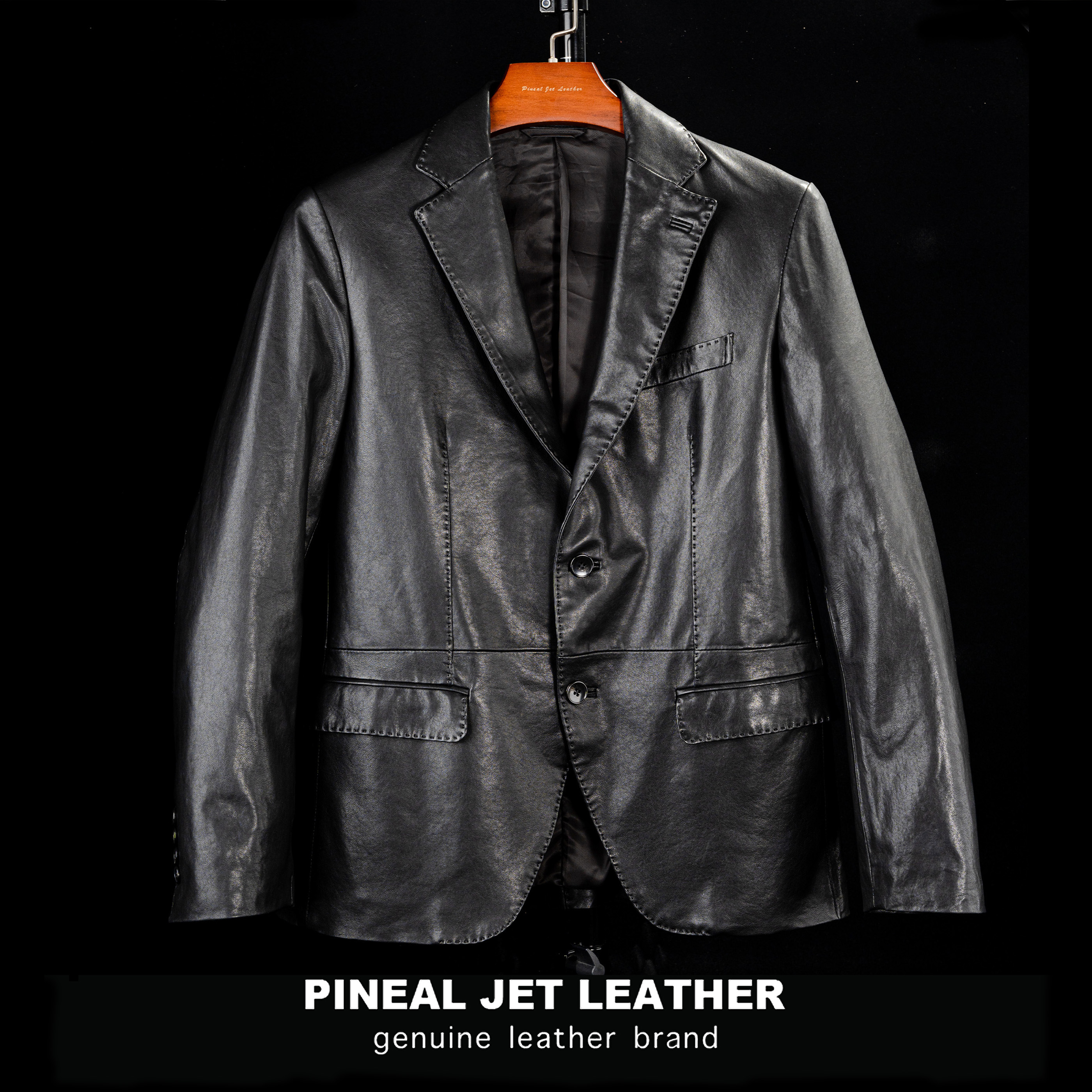 PJL新款男日系复古羊皮修身皮西服外套皮西服