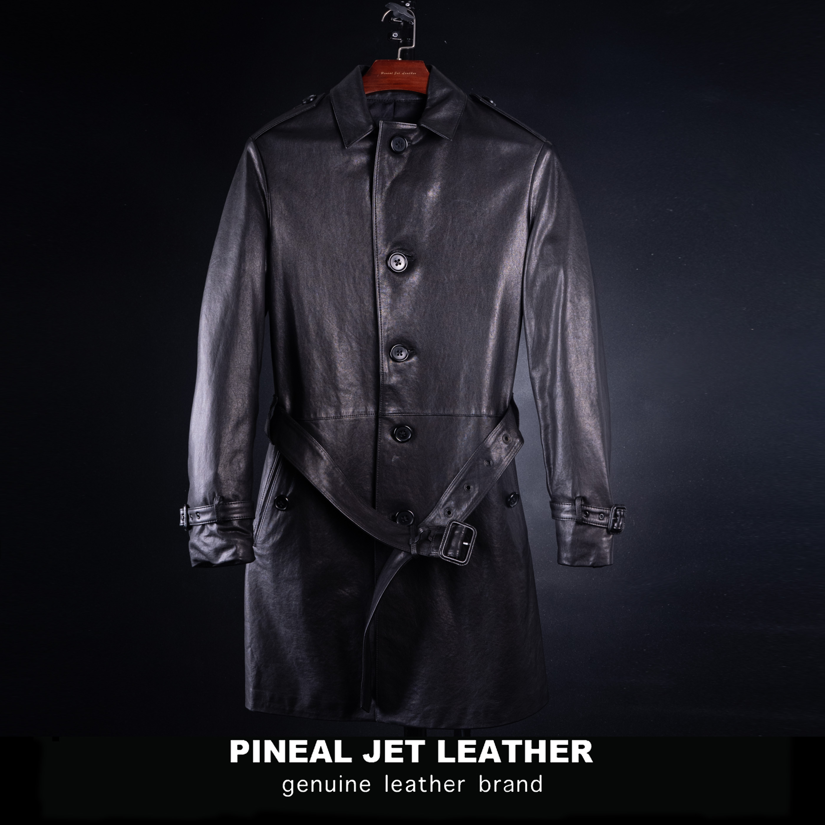 PJL2025秋冬男士新款经典单排扣翻领绵羊皮长款腰带风衣