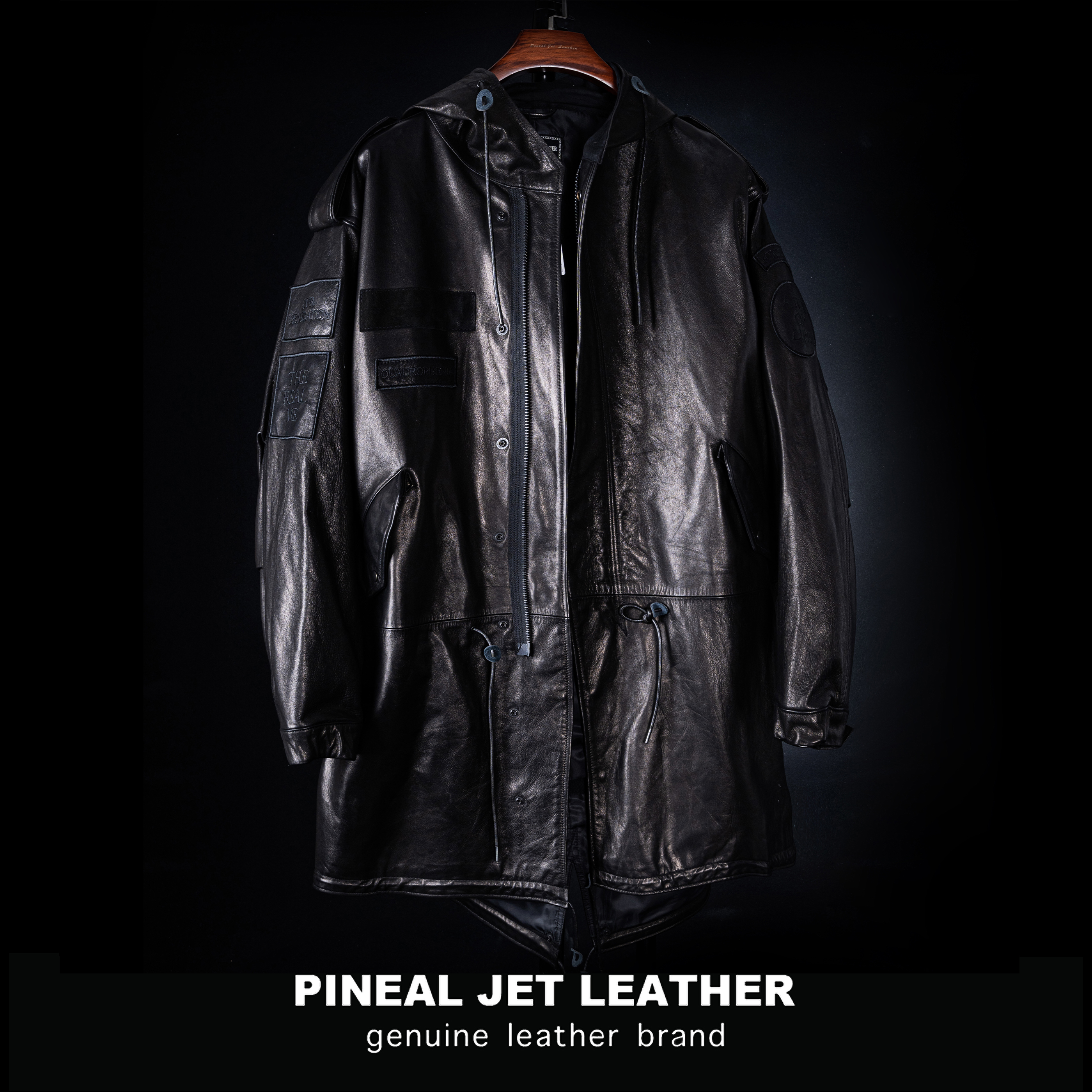 PJL男士日系复古真皮阔版山羊皮长款帽子皮风衣外套超大风衣m-51