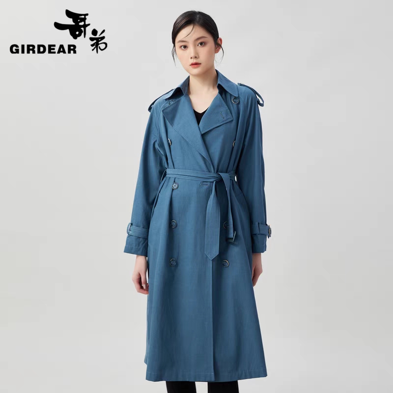 哥弟GIRDEAR春秋时尚造型薄款风衣中长款外套1400700-1128452-001