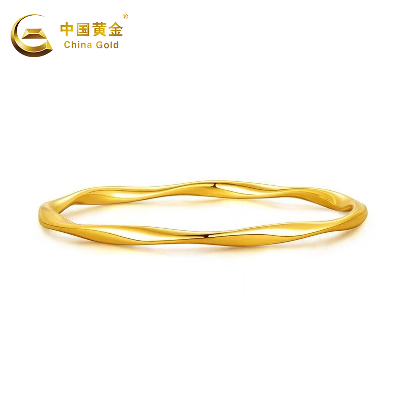 【中国黄金】足金莫比乌斯环小众黄金手镯磨交叉素圈极简时尚百搭