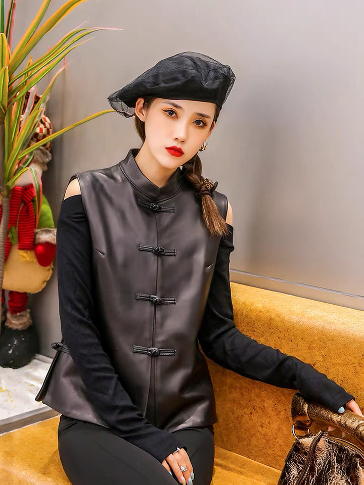 新款绵羊皮国风盘扣秋冬马甲