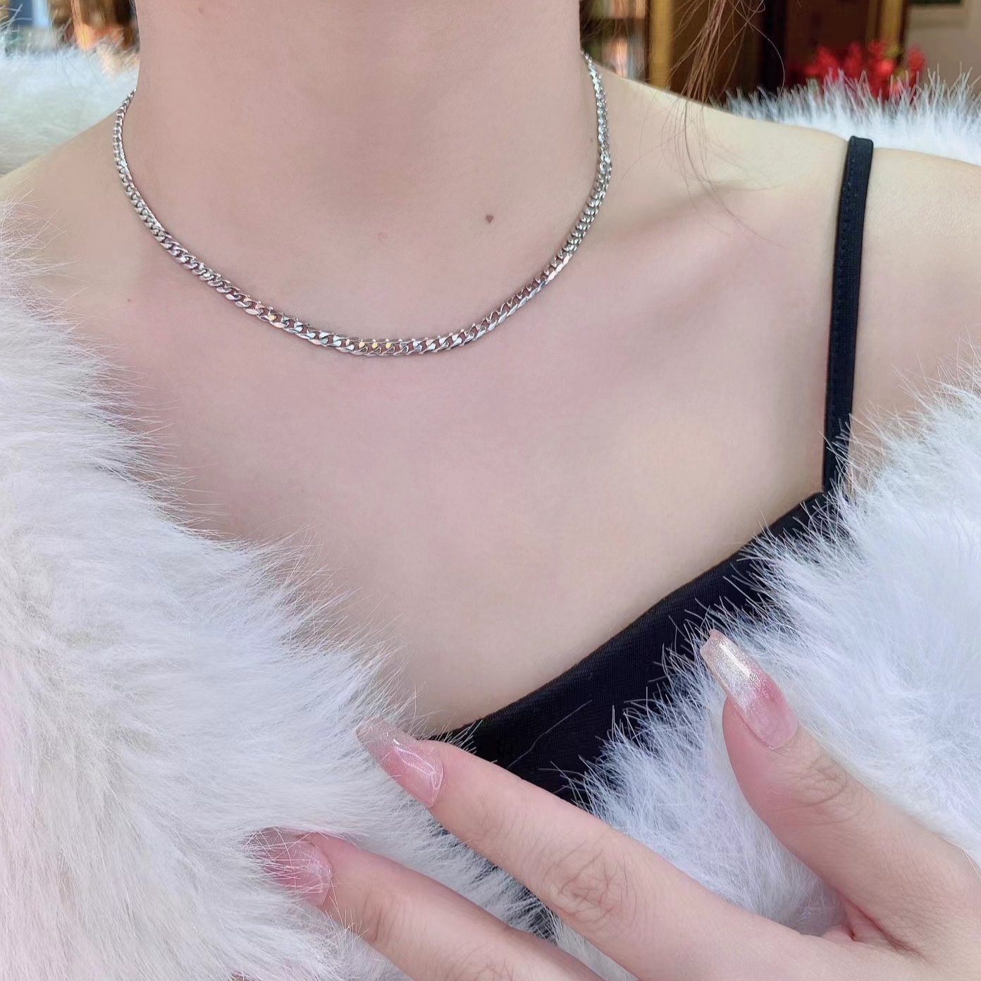 铂金项链PT950铂金吊坠古巴项链女生侧身链锁骨素链男士铂金首饰