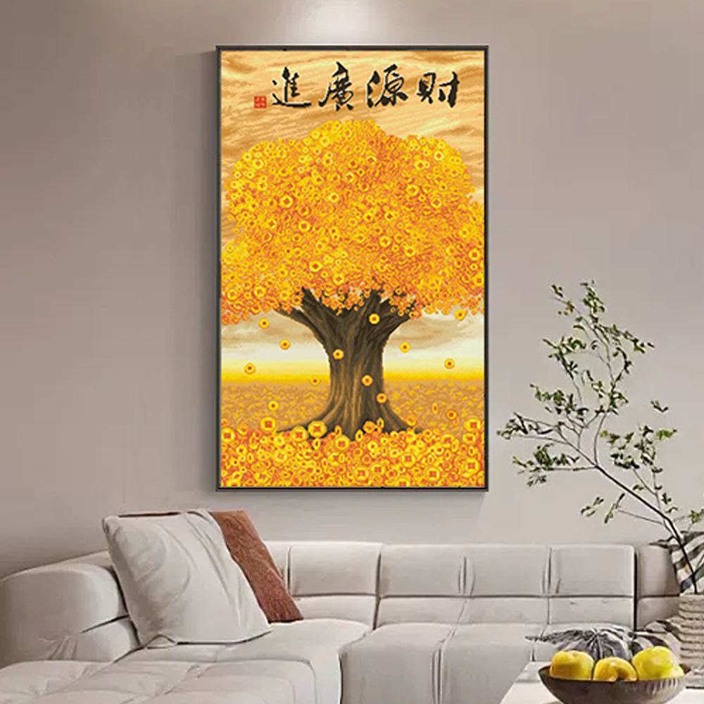 【发财树（满钻圆钻）】78*123CM商务玄关装饰手工DIY钻石画8272