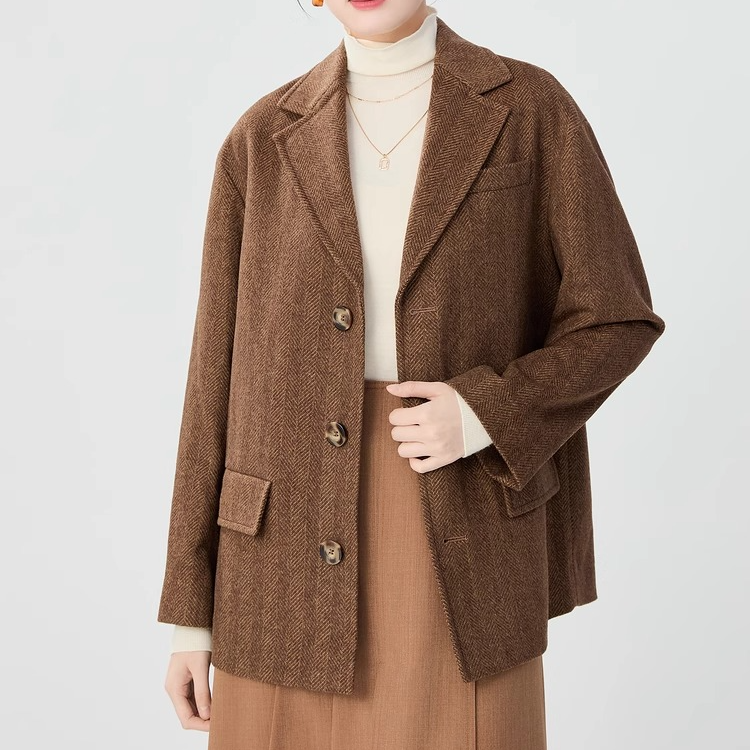 商场同款2025秋冬复古百搭翻领宽松中长款廓形西装外套女5400914