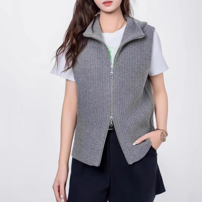 商场同款女装2025秋季新款连帽针织背心双头拉链羊毛马甲5499273