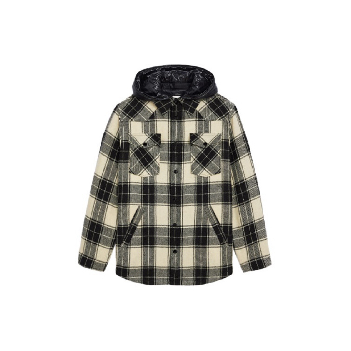 全新未使用 Celine/思琳 黑白格纹图案羊毛连帽外套/46码/