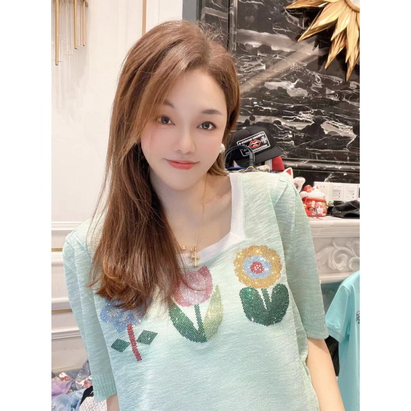 【苏哼哼】毛衣衫chic女春秋烫钻内搭短袖长袖针织上衣20228523