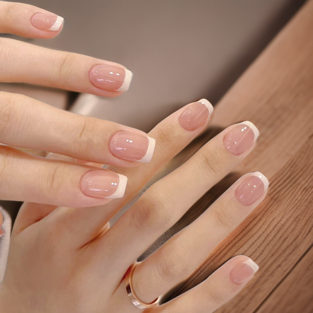 穿戴甲短款法式蜜桃百搭渐变简约裸色气质可拆卸指甲贴24片装