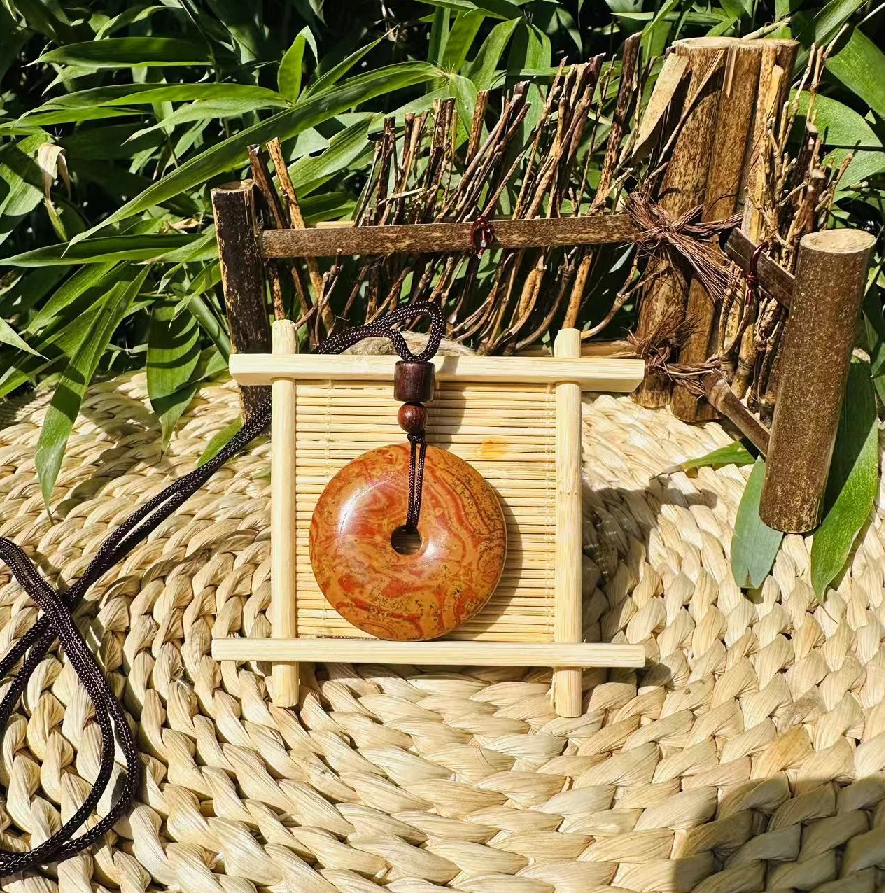 非金属布艺项链  砭石平安扣小号吊坠项链通用直径4cm