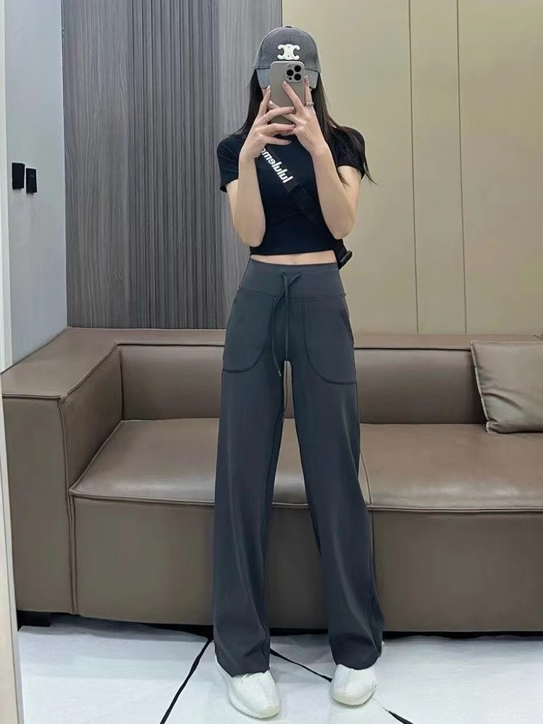 Throw高腰阔腿直筒裸感瑜伽休闲提臀显瘦直筒长裤