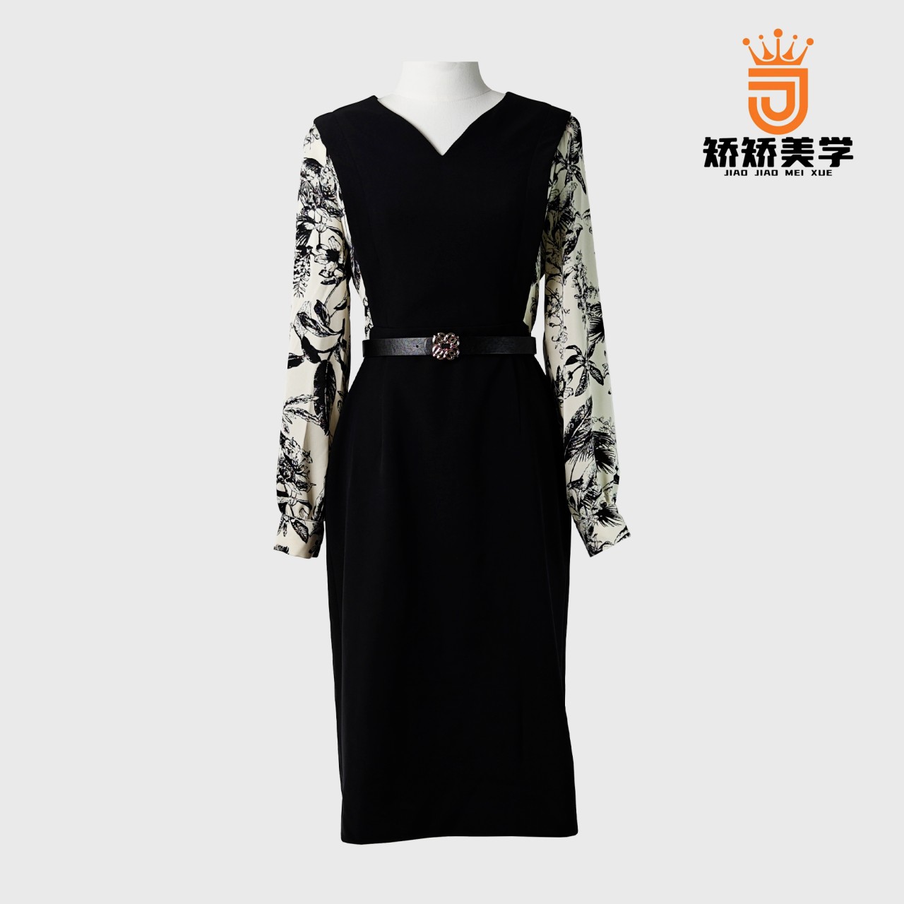 【自由桑榆】矫矫新款时尚气质花色秋季v领女士长裙连衣裙 S191109C