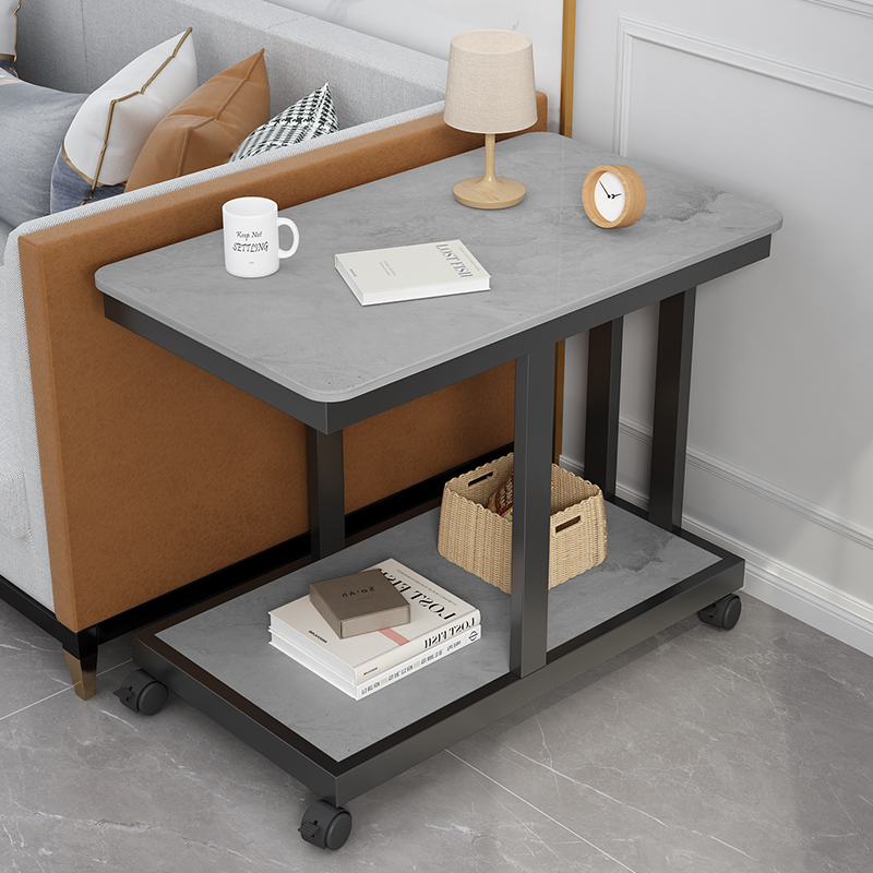 轻奢岩板桌茶几简易设计沙发侧柜边几金属烤漆可移动阳台边桌角几