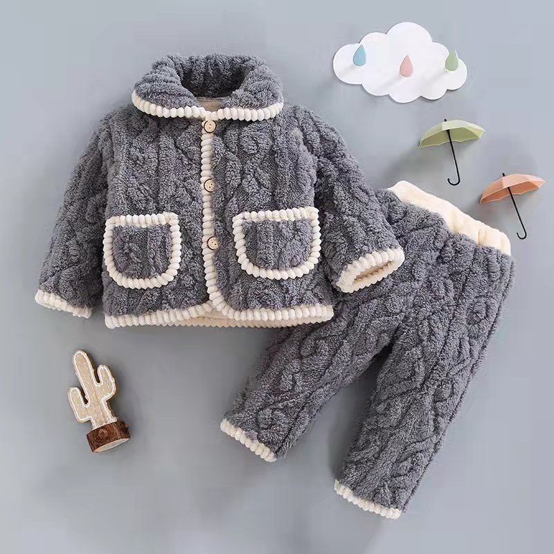 2024新款三层加厚宝宝睡衣套装夹棉360克一套过冬