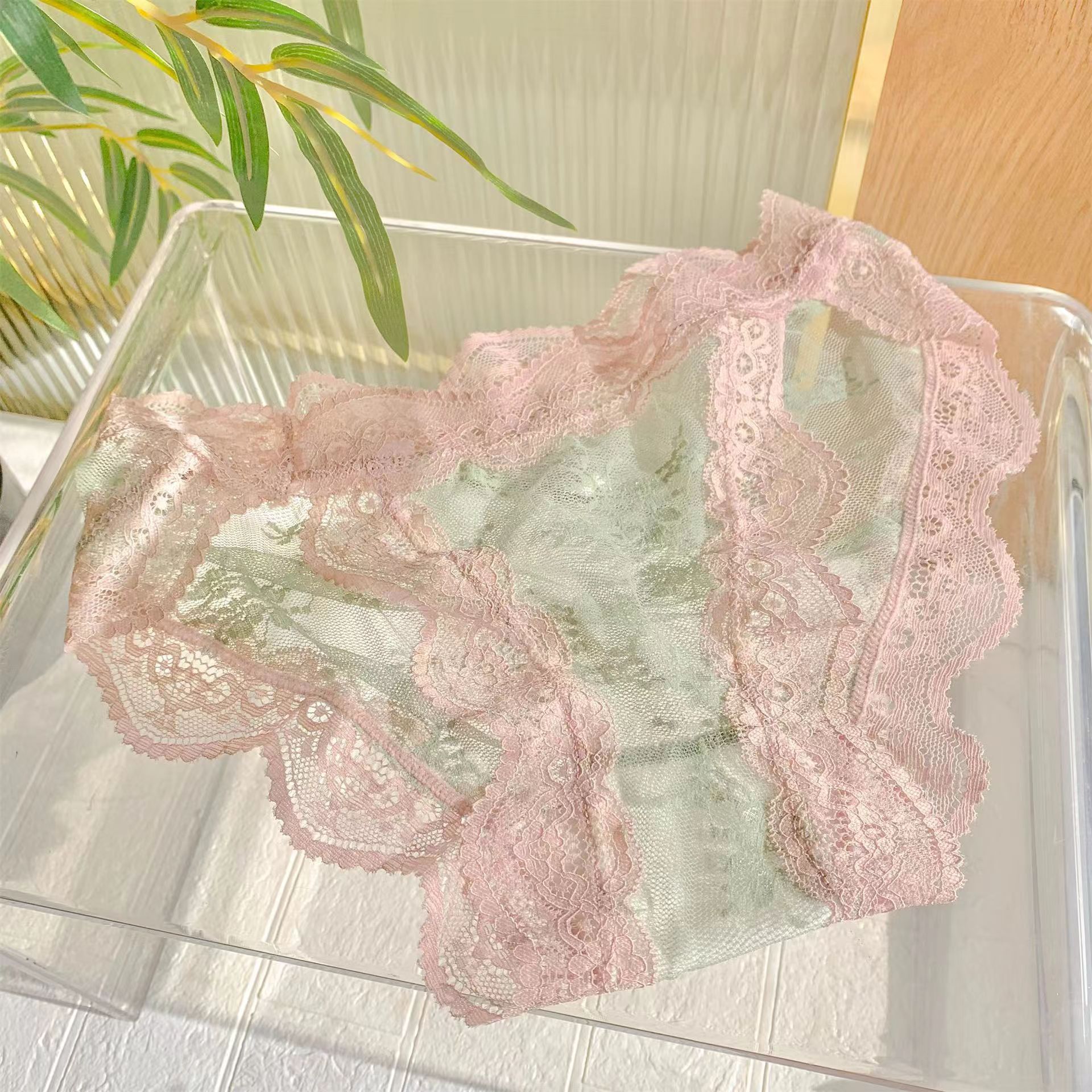 纯欲女镂空中腰法式蕾丝朦胧撩人柔软纯棉档女士三角裤薄