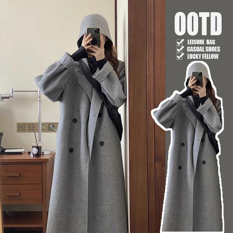 灰色大衣女秋冬2023新款爆款中长版加厚外套