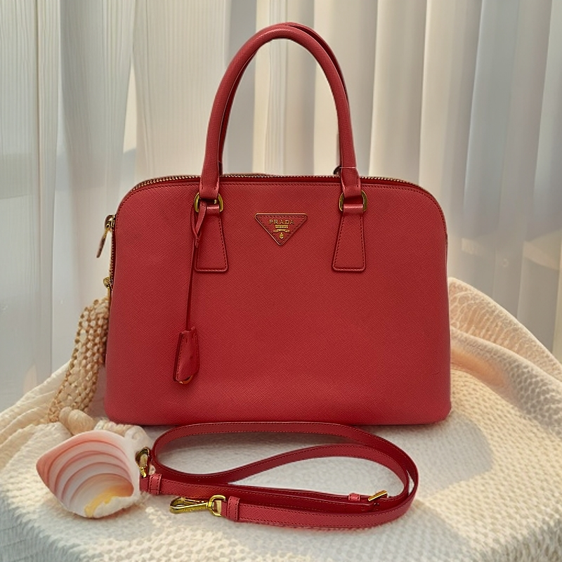 95新 Prada/普拉达 普拉达粉色大号贝壳包单肩包7954526