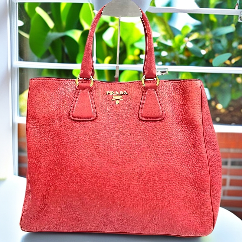 95新 Prada/普拉达 红金托特包手提包 10173388女包二奢