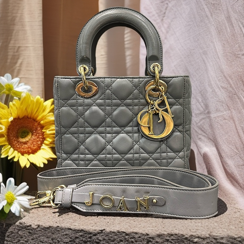 95新 DIOR/迪奥 迪奥灰金四格戴妃包 单肩包 10358460