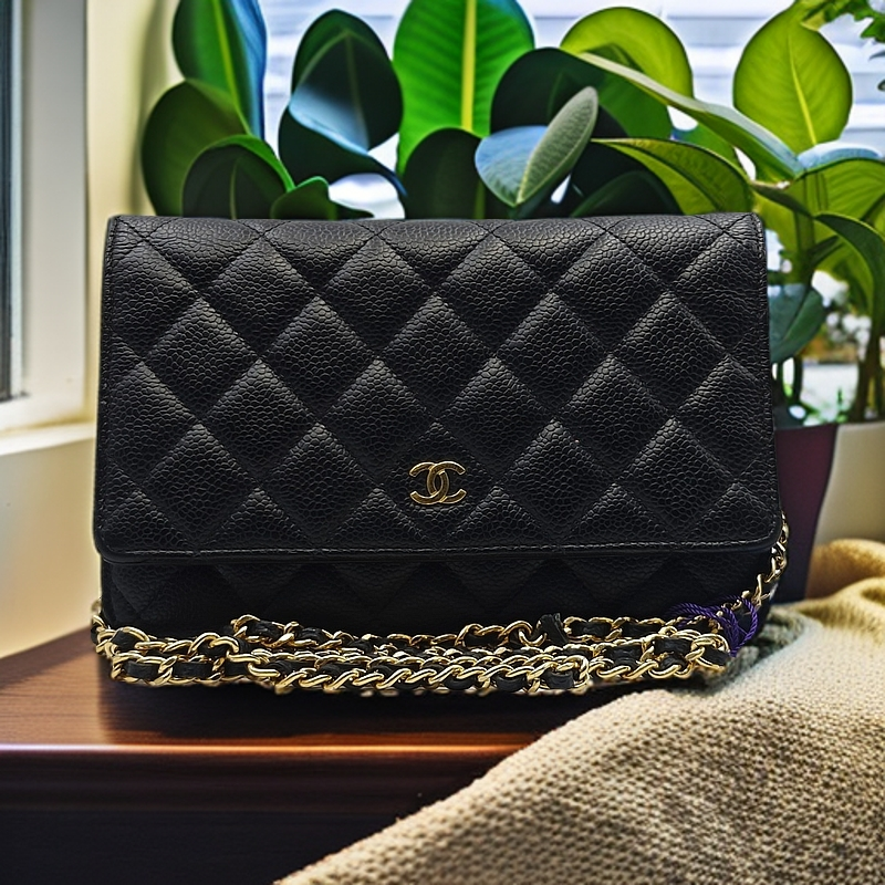 95新 Chanel/香奈儿 26开黑金荔枝皮发财woc 单肩包 11057424