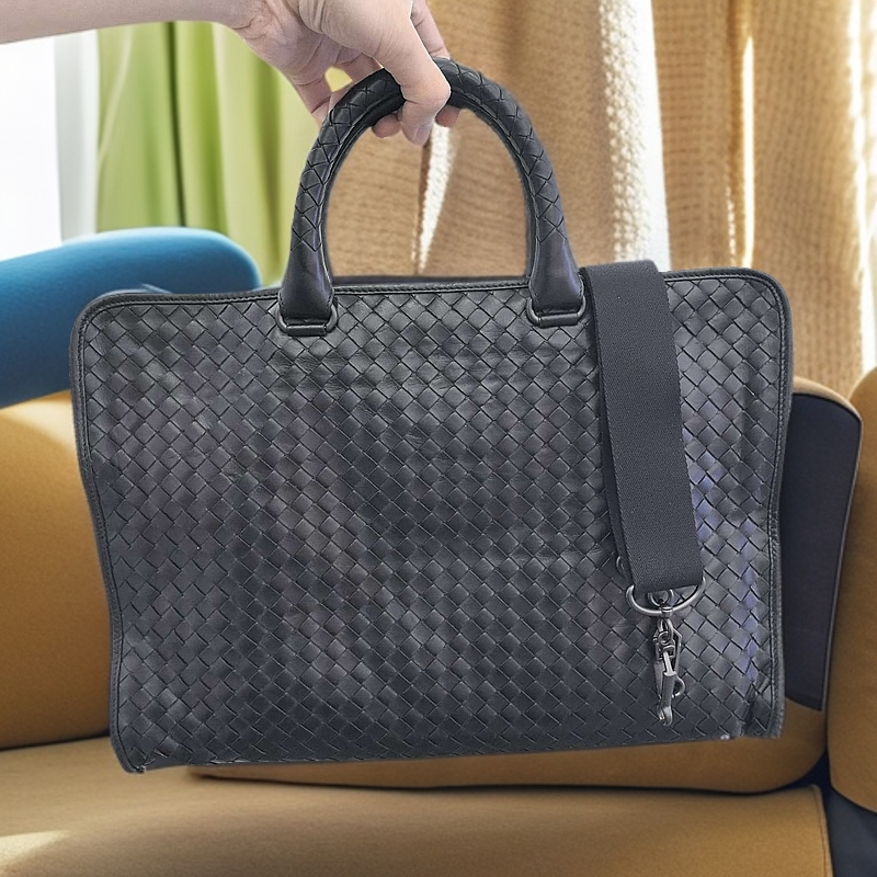 95新 BOTTEGA VENETA/葆蝶家 bv深灰色公文包 单肩包 10860443