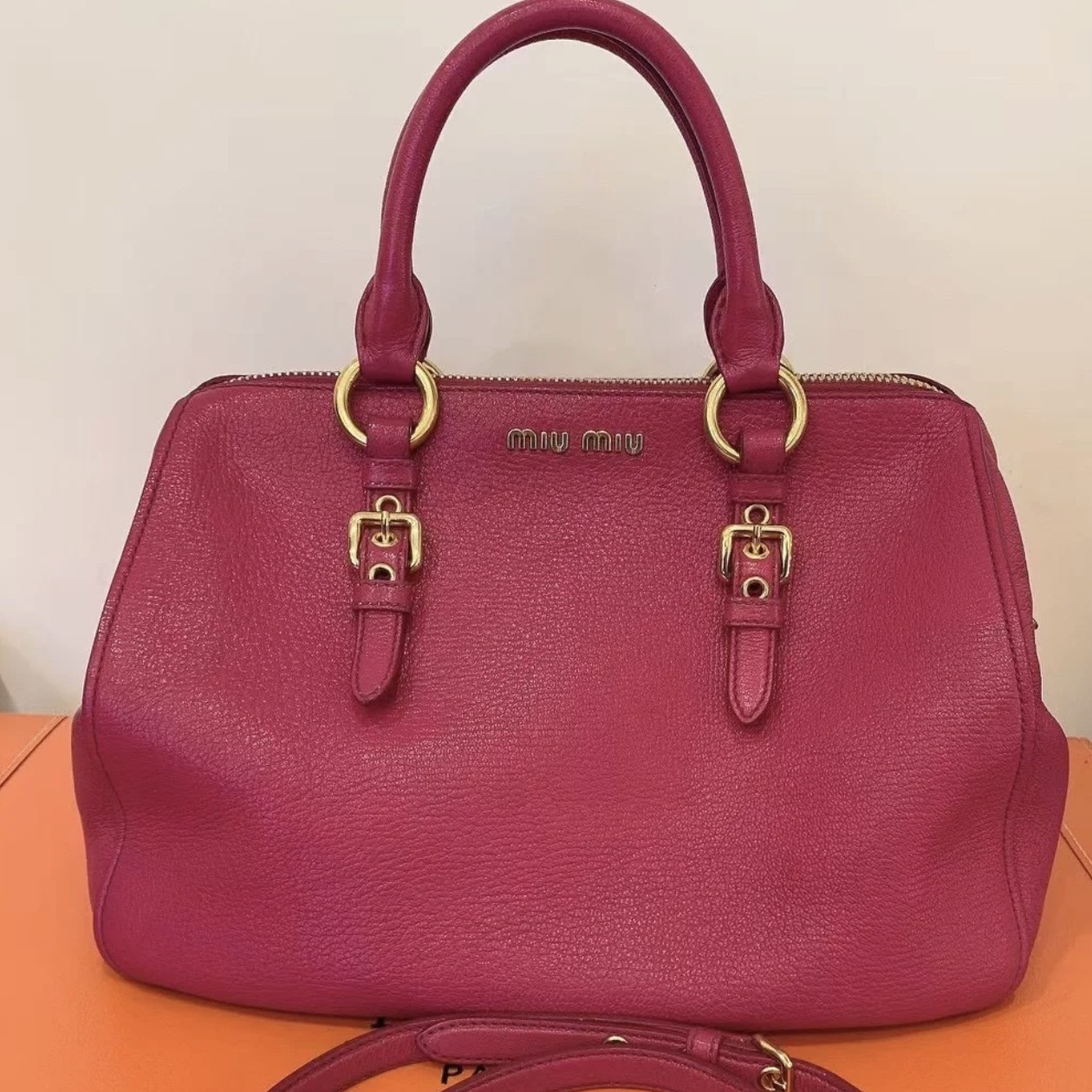 95新 MIU MIU/缪缪 缪缪玫红色经典两用包 手提包 10491140