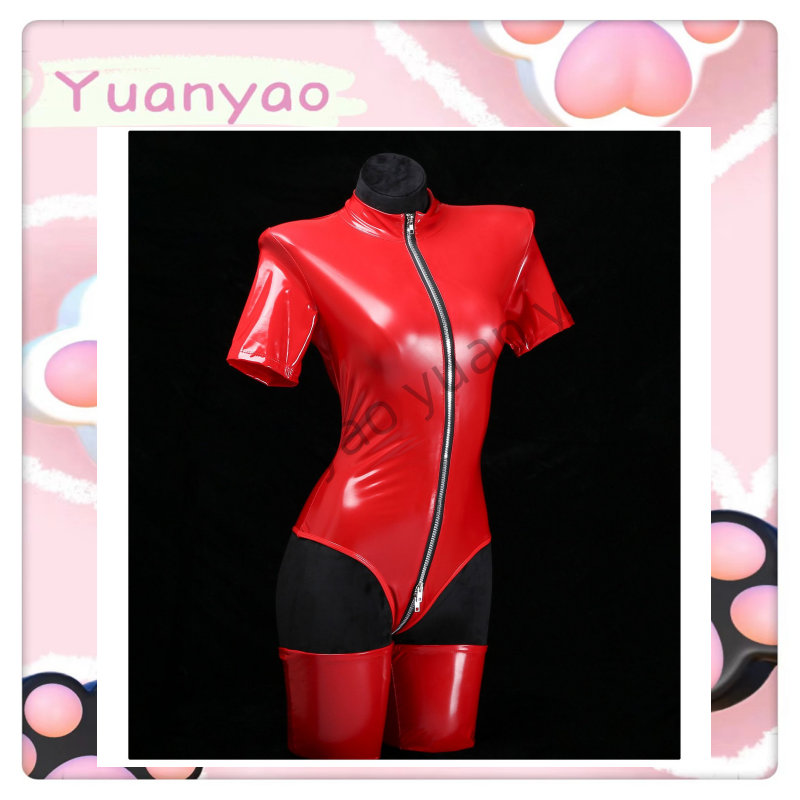 缘遥【夜懂】性感二次元动漫夜店网红设计感PU皮三头拉链cosplay衣