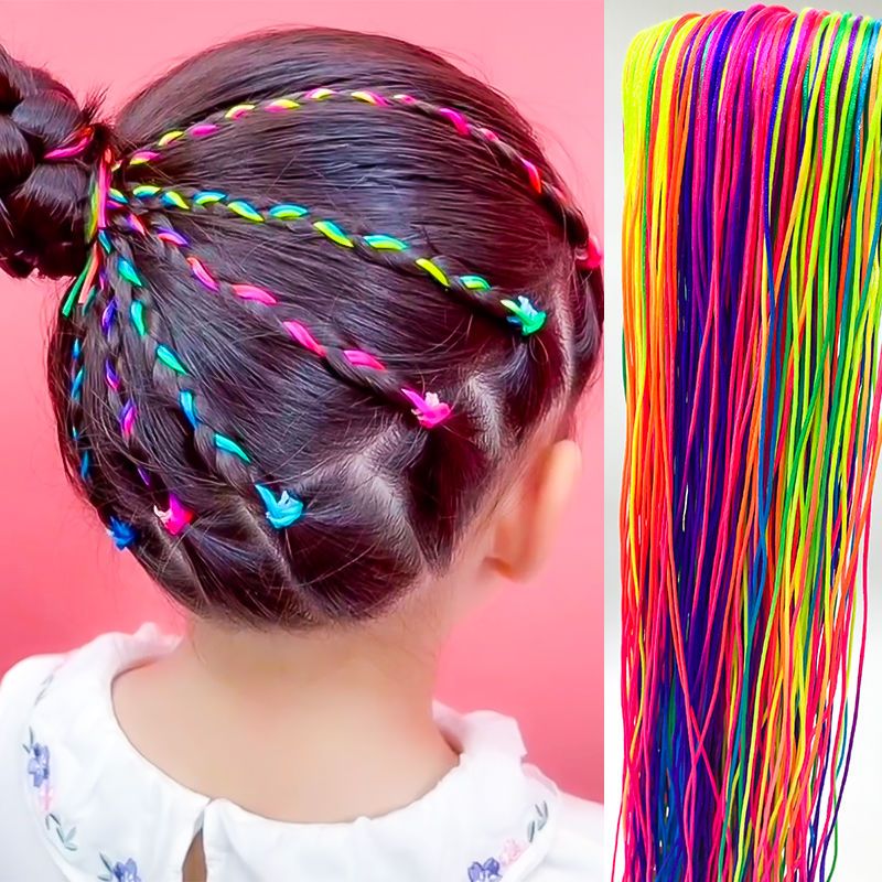 K136编发彩绳脏脏辫头绳发绳头发神器丝带头饰儿童彩色七彩发饰女