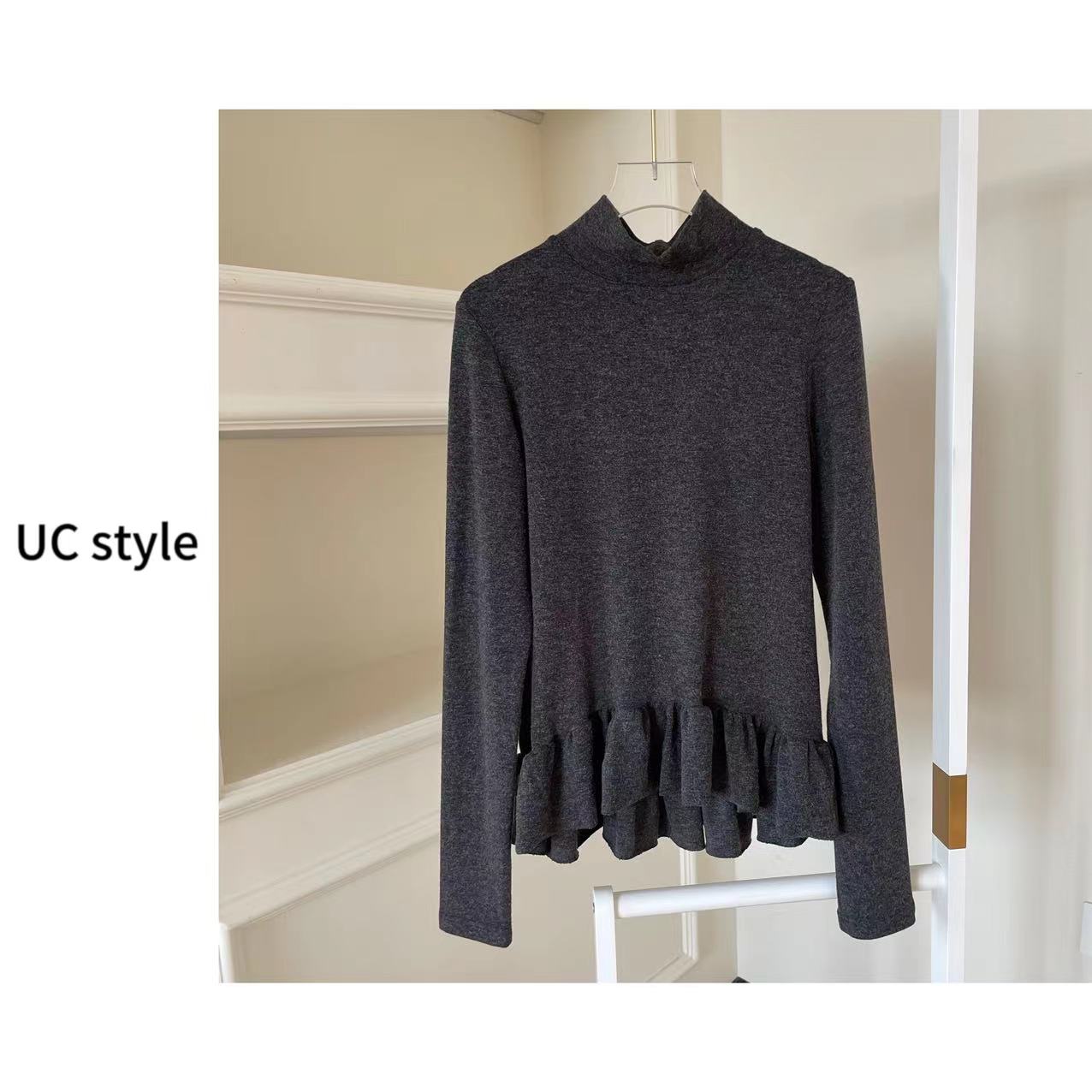 A5380下摆不规则高领长袖上衣主播穿S码