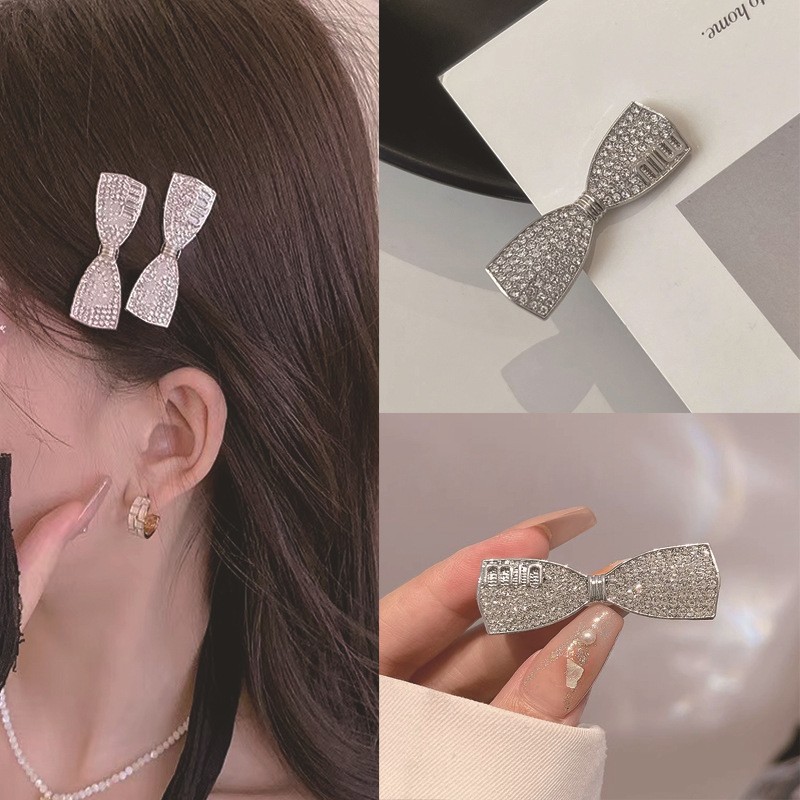新款字母闪钻蝴蝶结发夹女精致刘海侧边碎发夹高级感发卡夹子发饰