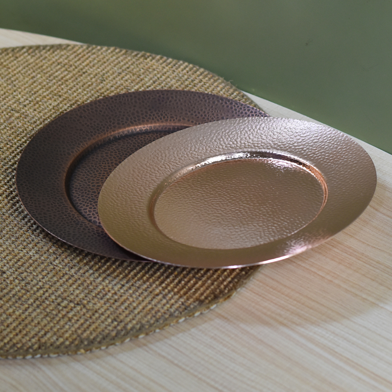 加厚紫铜盘子铜盘健康铜器餐盘饭店家用圆盘铜托盘手工仿古调料碟