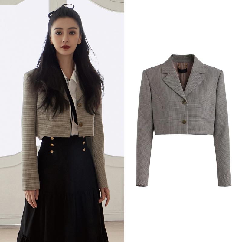 8907【欧】baby同款2024新款秋装千鸟格女通勤休闲短款西装外套时