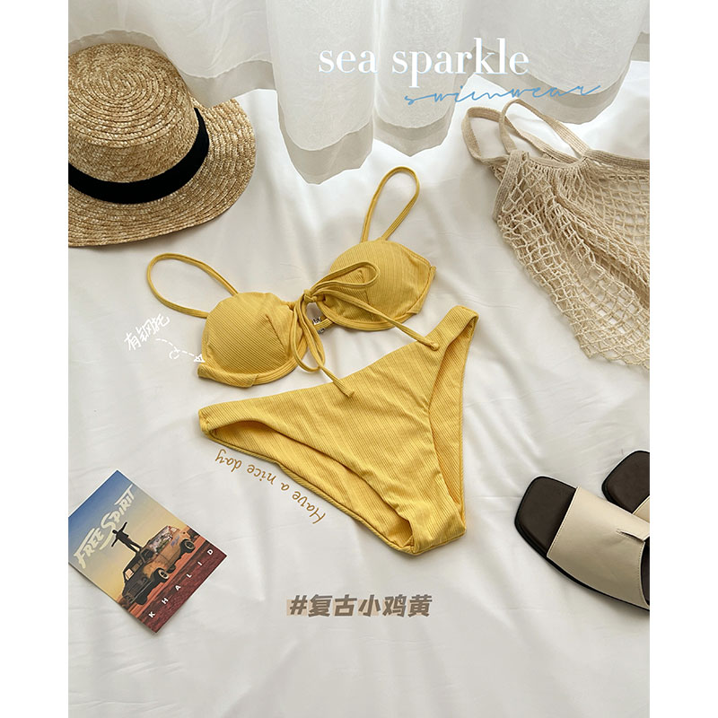 [Sea Sparkle]欧美ins复古少女性感沙滩度假比基尼黄色小胸高级