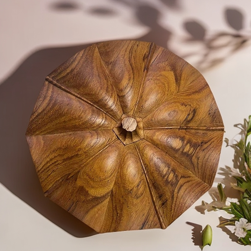 中式古典雕刻缅甸柚木老料整木手工南瓜收纳盒