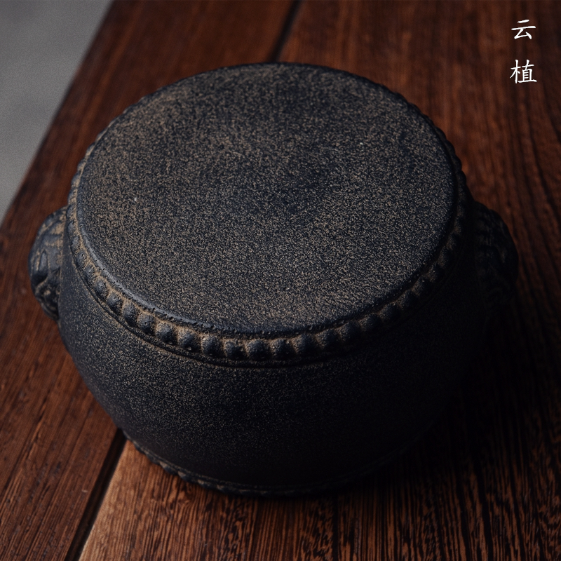 雲植.兽耳小高鼓仿古仿石花盆底座壶承杯垫