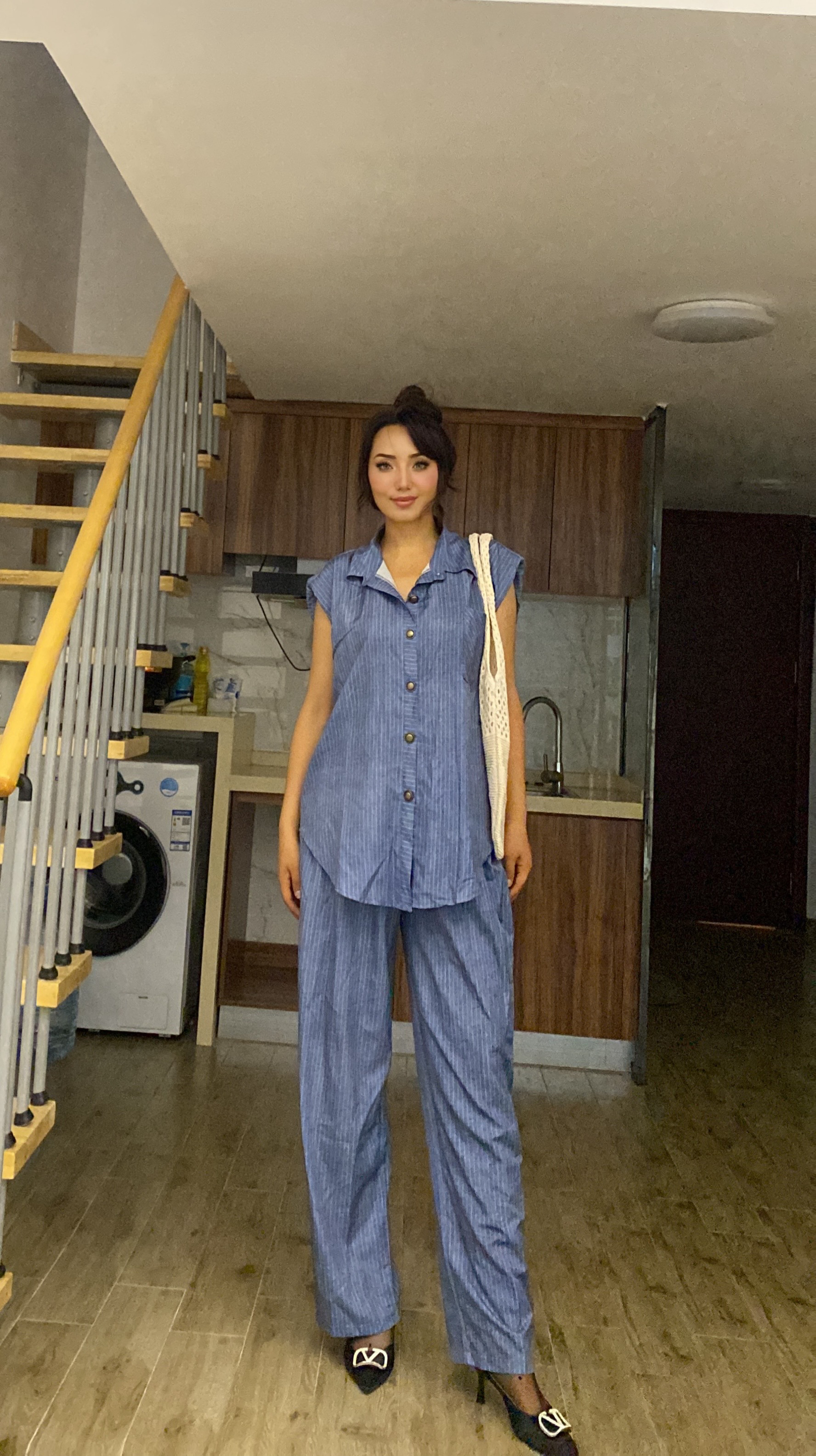 欧货夏季无袖牛仔衬衫套装女2024新款时尚洋气休闲阔腿裤两件套潮