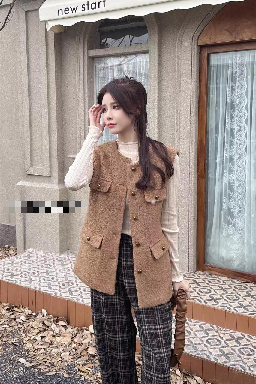 马甲颗粒绒颗粒绒韩版马甲女装小香风气质时尚百搭马夹