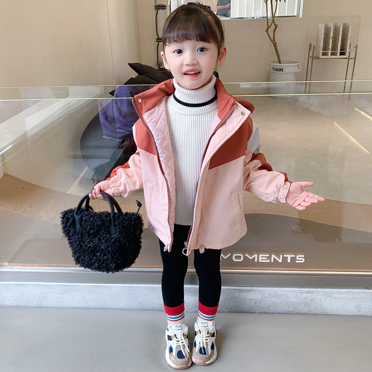 女童冬装夹棉外套2023新款宝宝秋冬季加厚棉衣儿童洋气连帽拉链衫