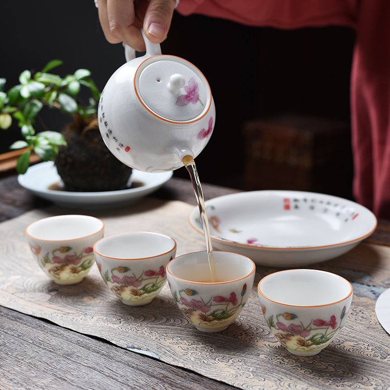 功夫茶具月白汝窑手工套装开片可养陶瓷盖碗茶壶高档礼盒装创意