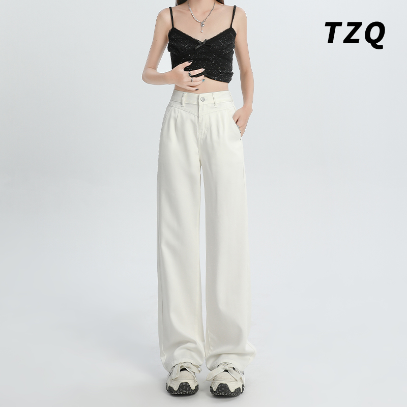 白色直筒牛仔裤女夏季薄款2024新款高腰显瘦垂感阔腿裤TZQ051301