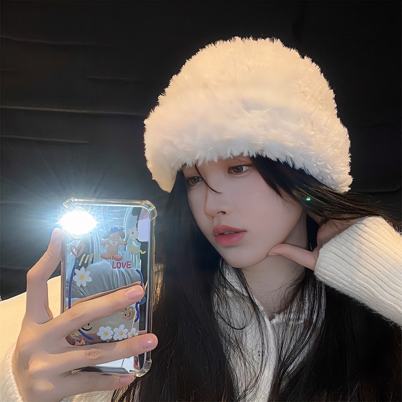 毛绒帽子女2024新款针织毛线帽秋冬大头围显脸小加厚保暖护耳冷帽