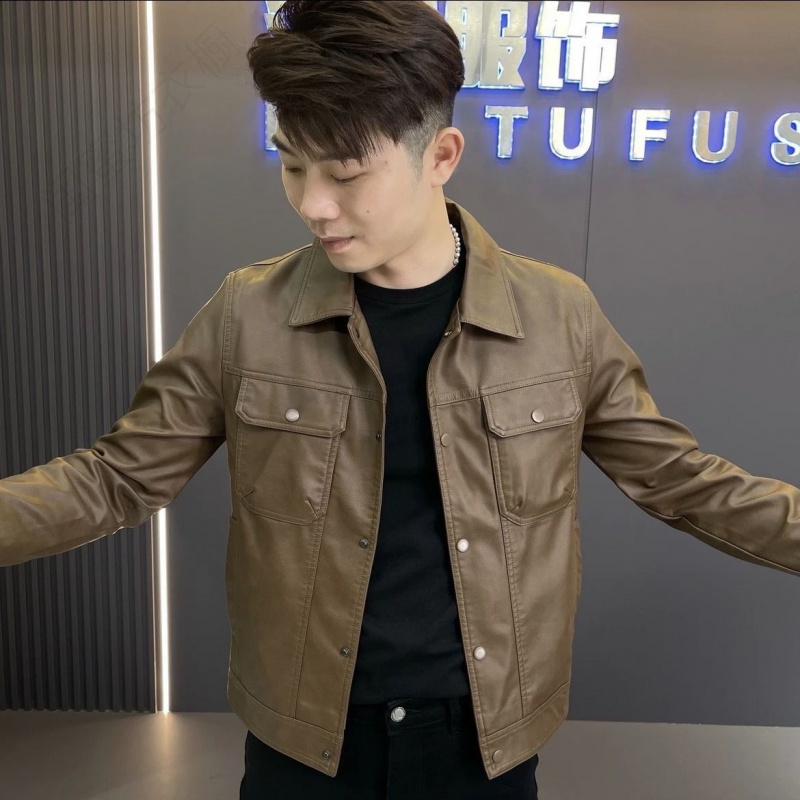 【小扬哥推荐】欧货男士皮机车夹克外套新款2023秋季韩版修身翻领