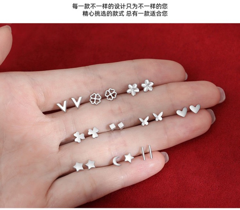 足银合成锆石耳饰 999足银耳钉送925耳塞小巧简约礼物男女耳骨钉