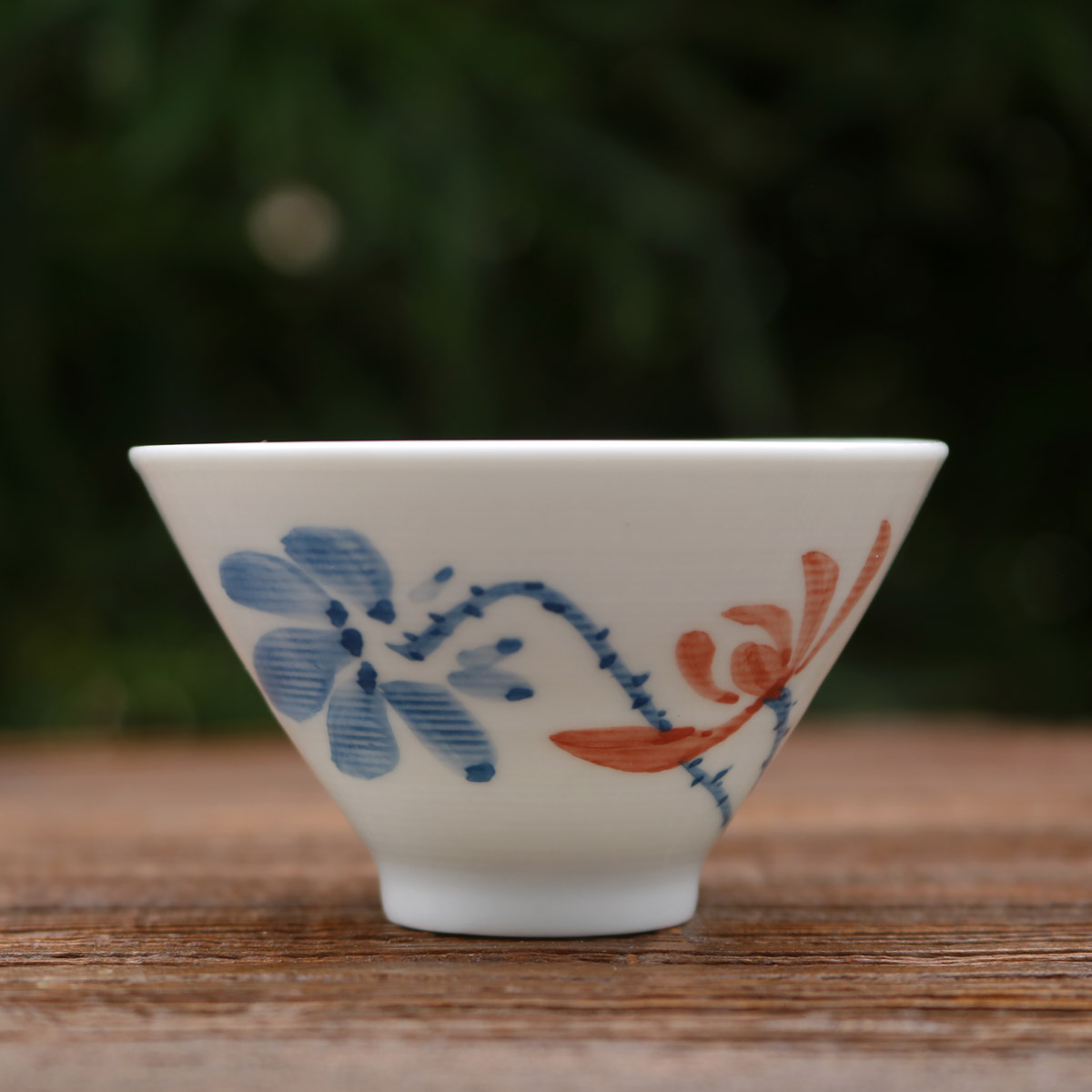 螺纹响杯茶杯 纯手绘荷花竹韵白瓷品茗杯茶盏潮州功夫茶具主人杯